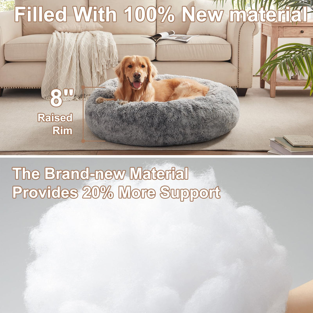 36 inches Faux Fur Fluffy Donut Dog Bed Dark Grey C31709