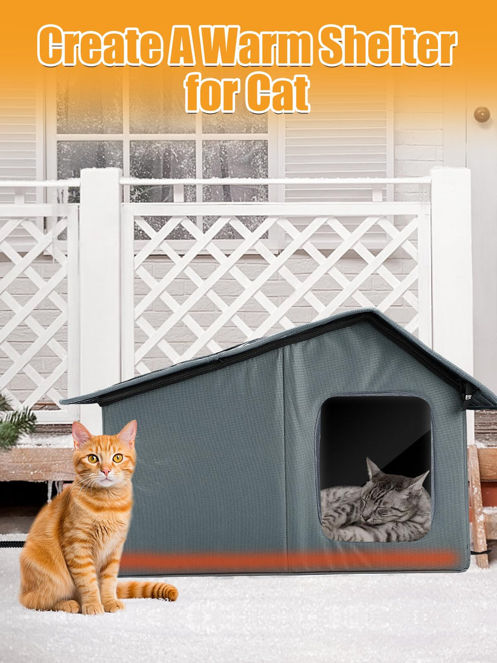 Weatherproof Outdoor Heated Cat House with Thermostatic Heating Pad Y962197
