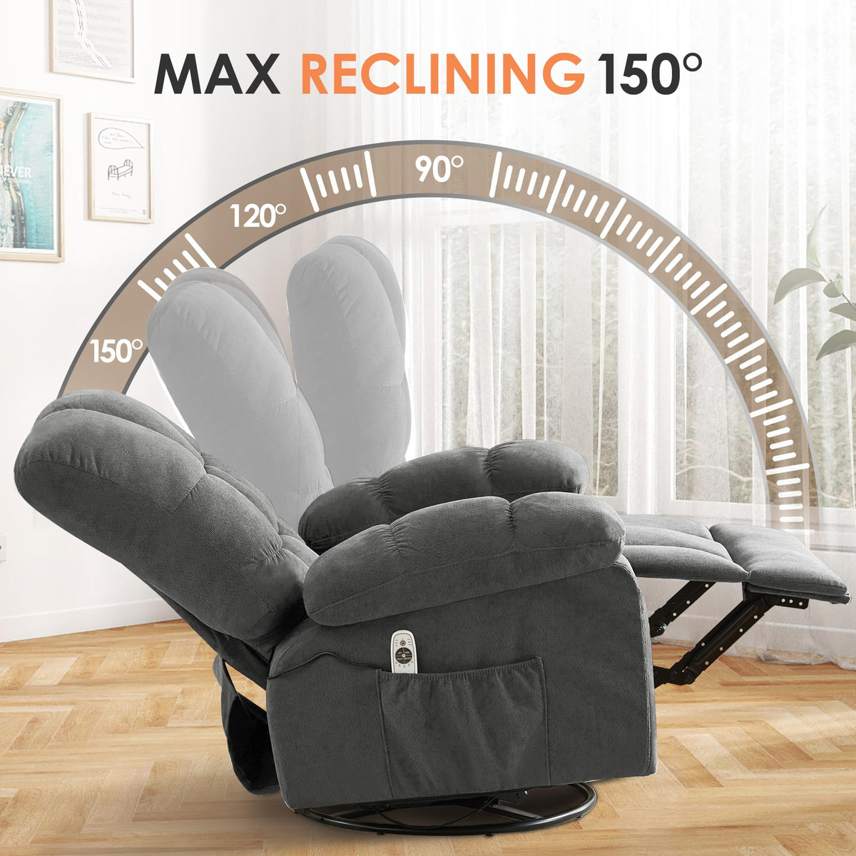 Oversized Swivel Recliner Chair with Vibration & Lumbar Heat X266852