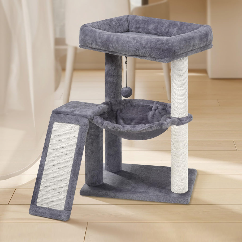 Cat Tree with Scratching Post and Hammock, Grey Q948