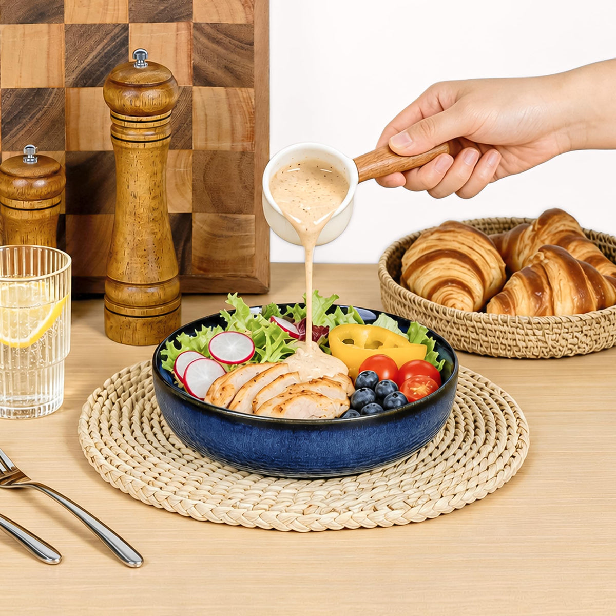 Blue Porcelain Pasta Bowls Set for 4 S8024