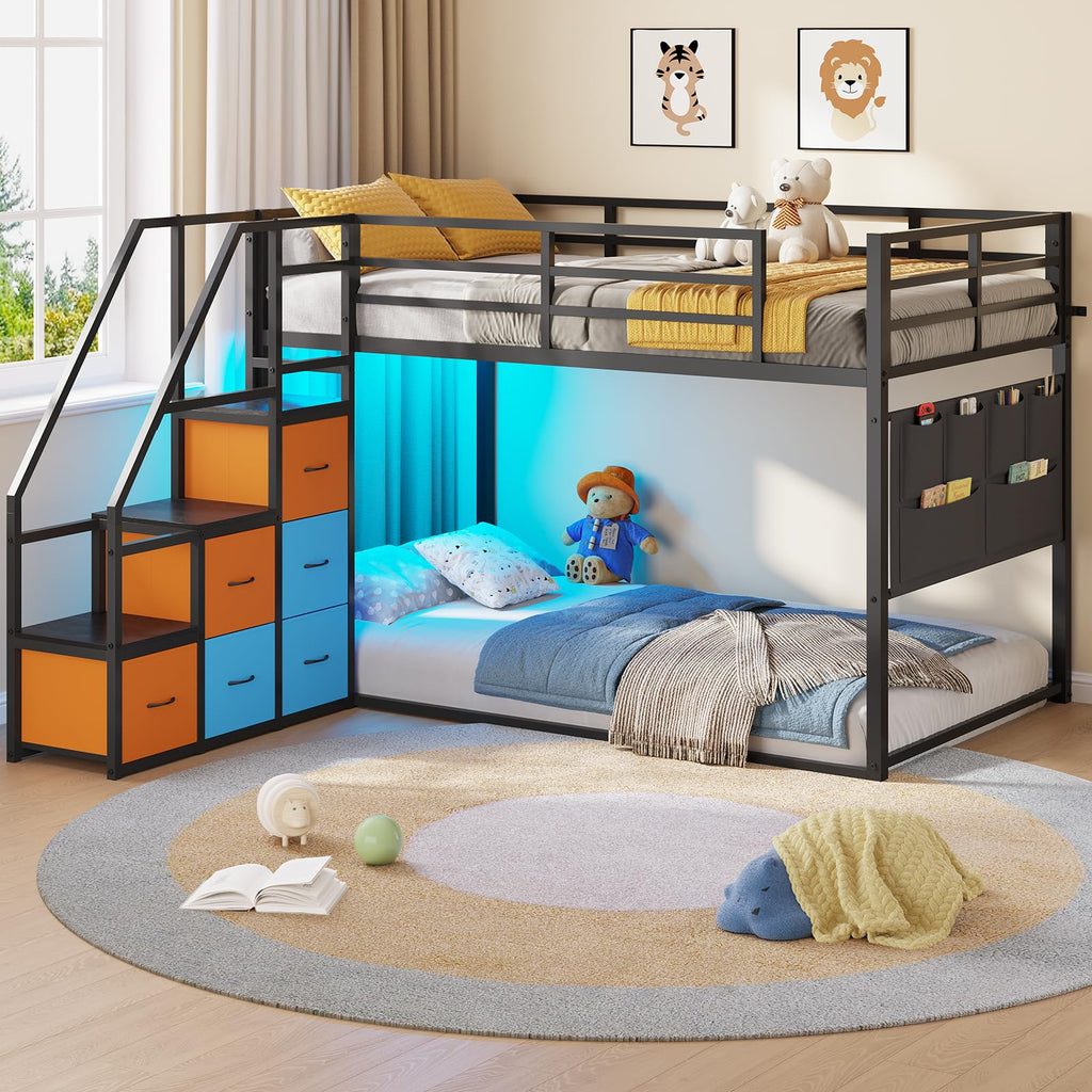 Twin Over Twin Bunk Bed with Stairs and 6 Storage Drawers I406