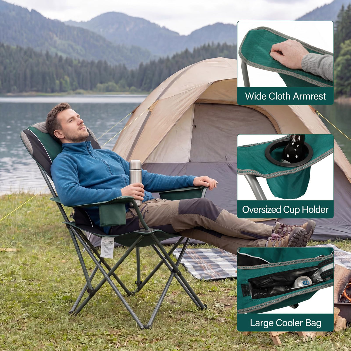 Oversized Folding Camping Chair with Cup Holder, 2 Pack M675