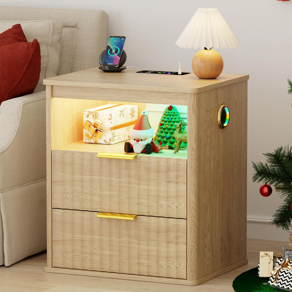 LED Nightstand with Charging Station and 2 Drawers F943862