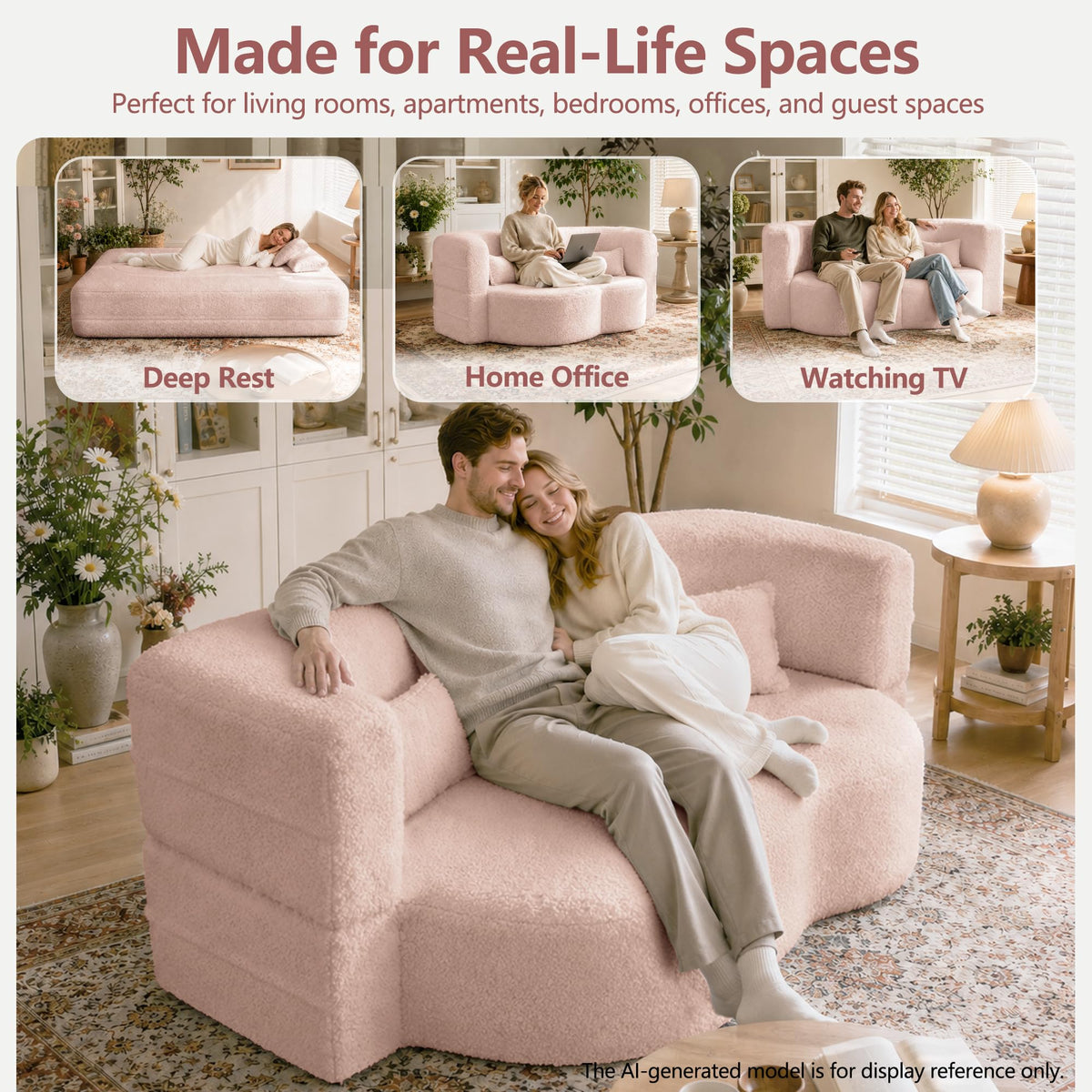78" Pink Sherpa Futon Sofa Bed X2553