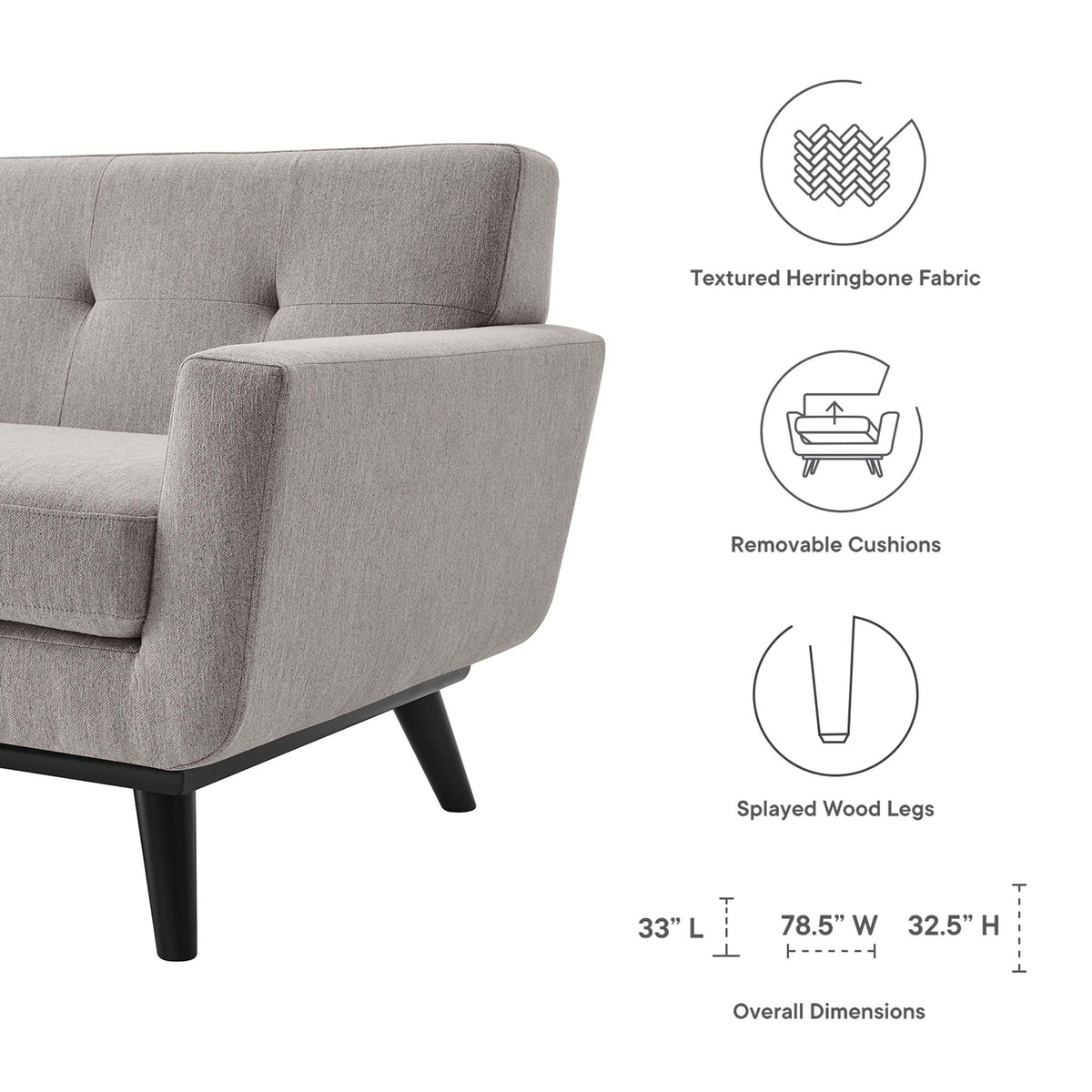 78 Inch Light Upholstered Loveseat R816578