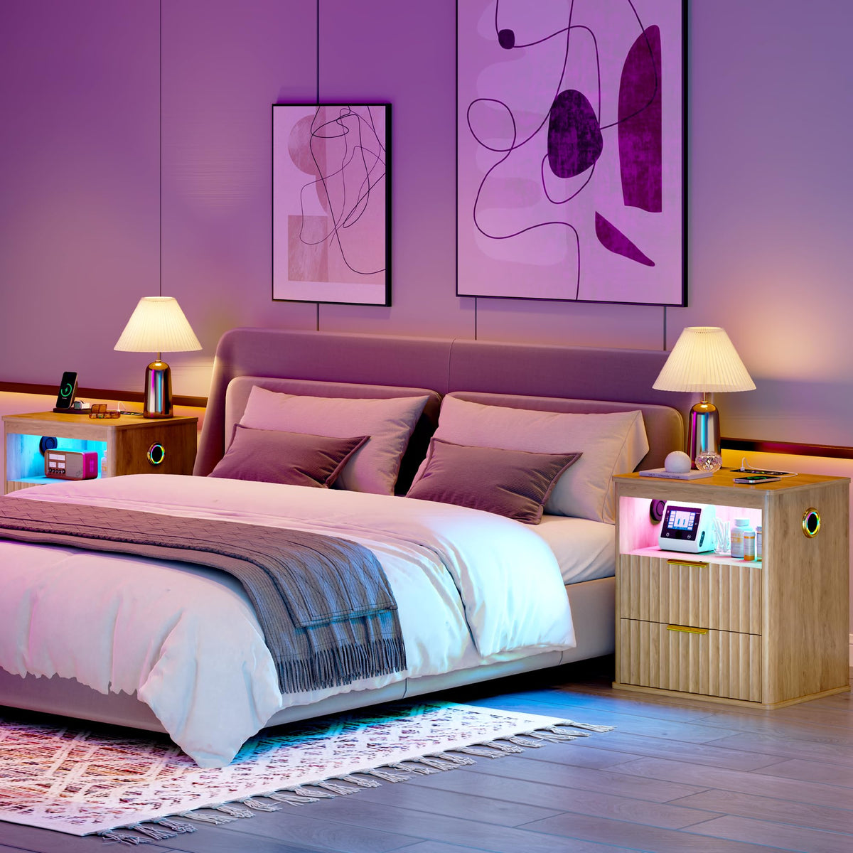LED Nightstand with Charging Station and 2 Drawers F943862
