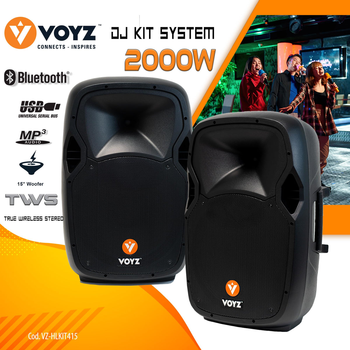 15" 2000 Watt 2-Way Powered PA Speaker System C909047