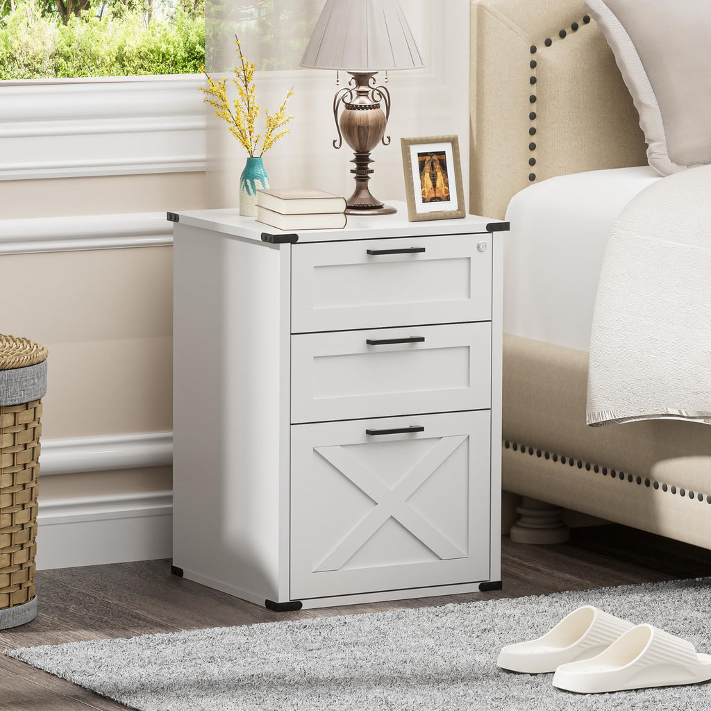Small Wood File Cabinet with Charging Station and Lock, 3 Drawers V758384