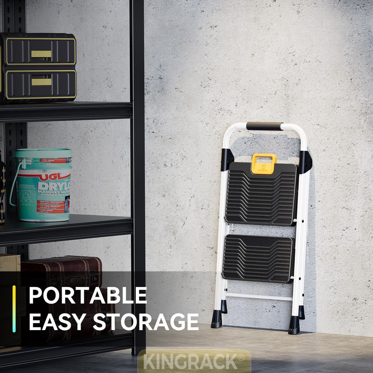 2 Step Folding Ladder 800lbs Capacity White M290056