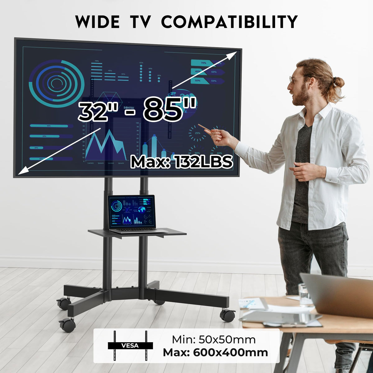 Rolling TV Stand with Tilt, Black G93421