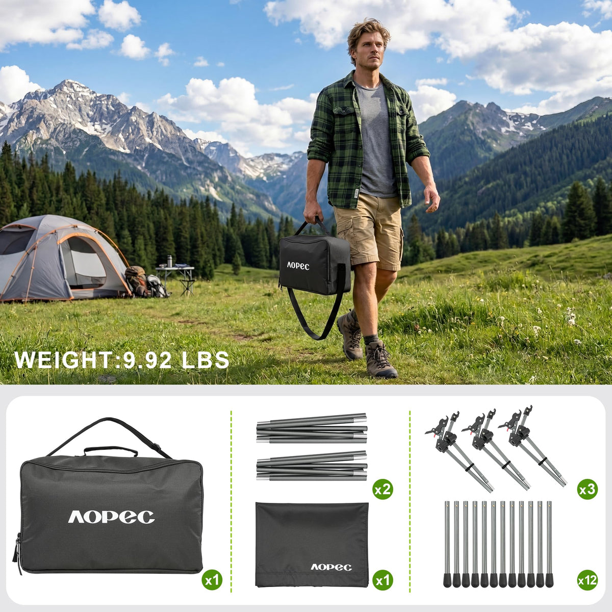 Height Adjustable Black Camping Cot K343