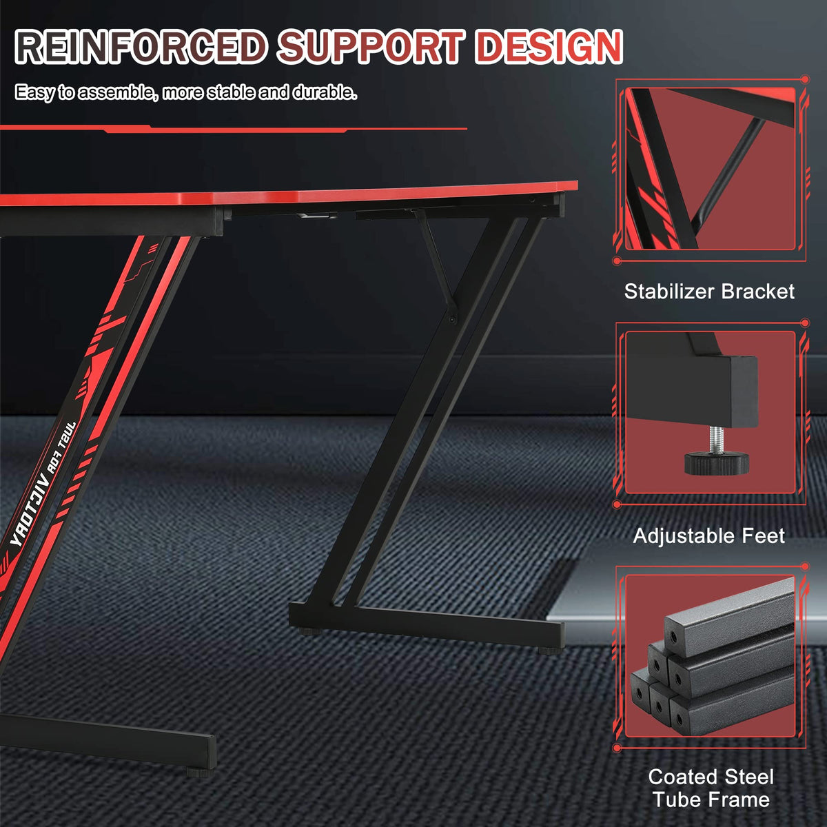 47 Inch Z Shaped Gaming Desk with Headphone Hook C35335