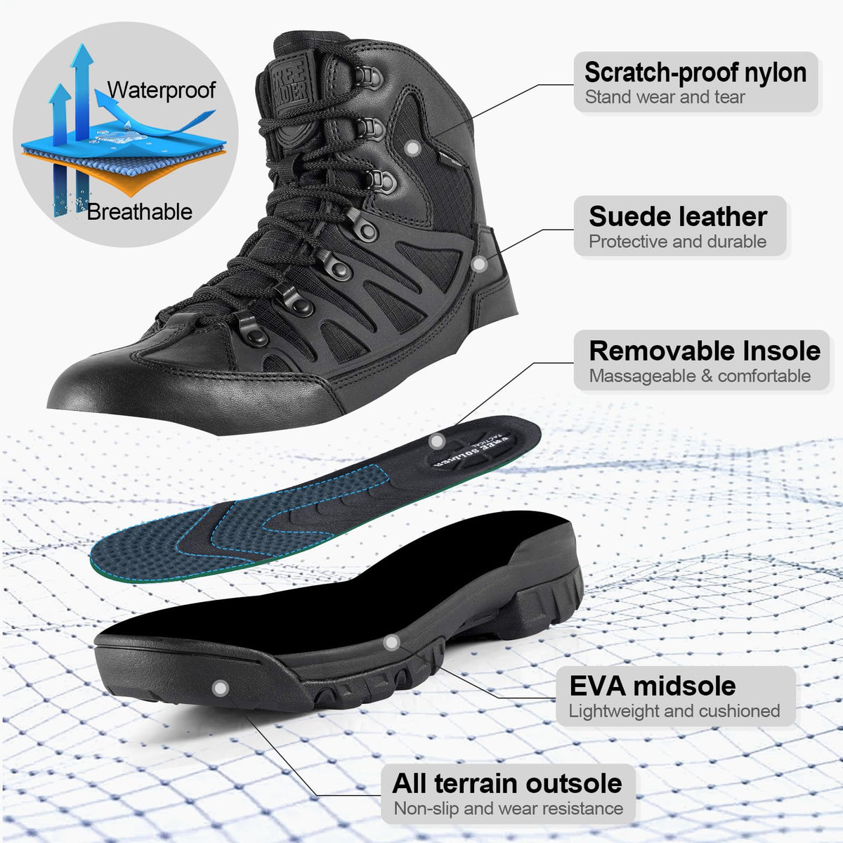 Waterproof Tactical Hiking Work Boots Black 13 U1700