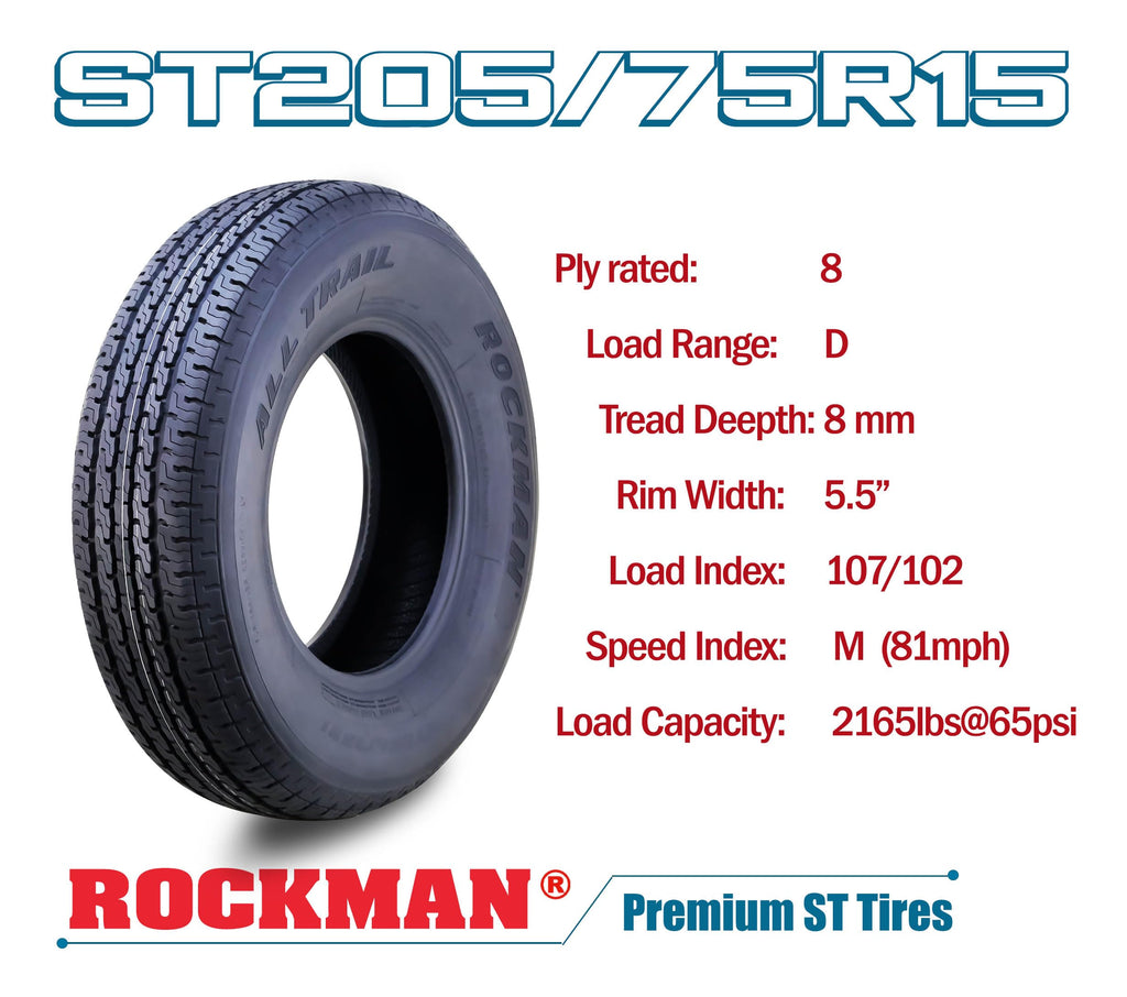 ST205/75R15 8-Ply Trailer Tire Wheel Black Mod Rim Pk2 F902171