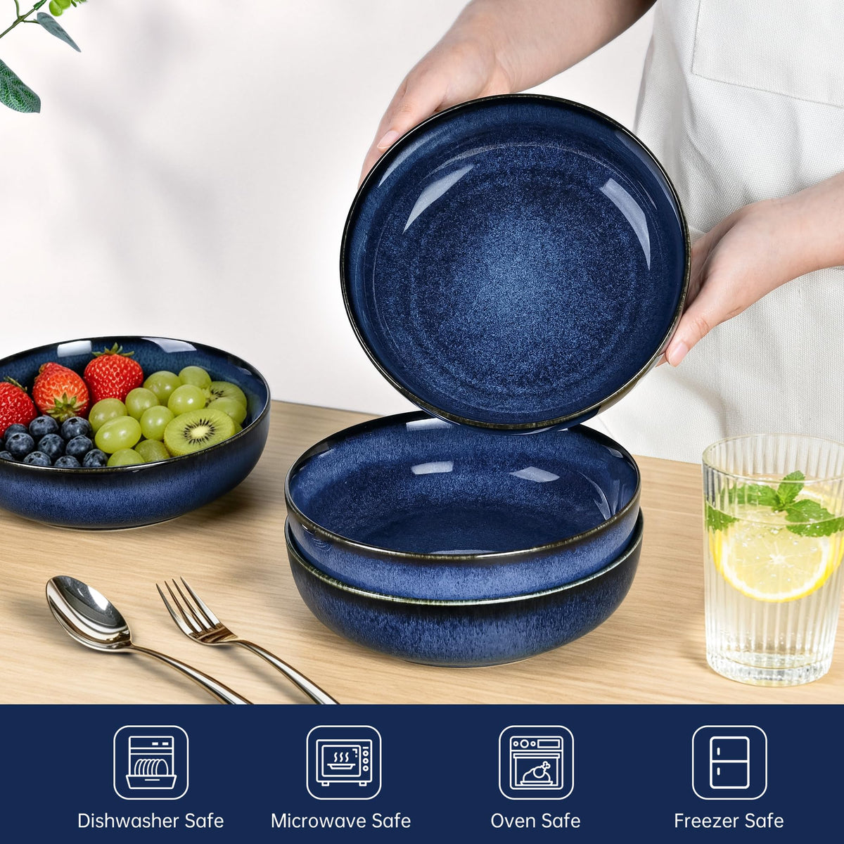 Blue Porcelain Pasta Bowls Set for 4 S8024