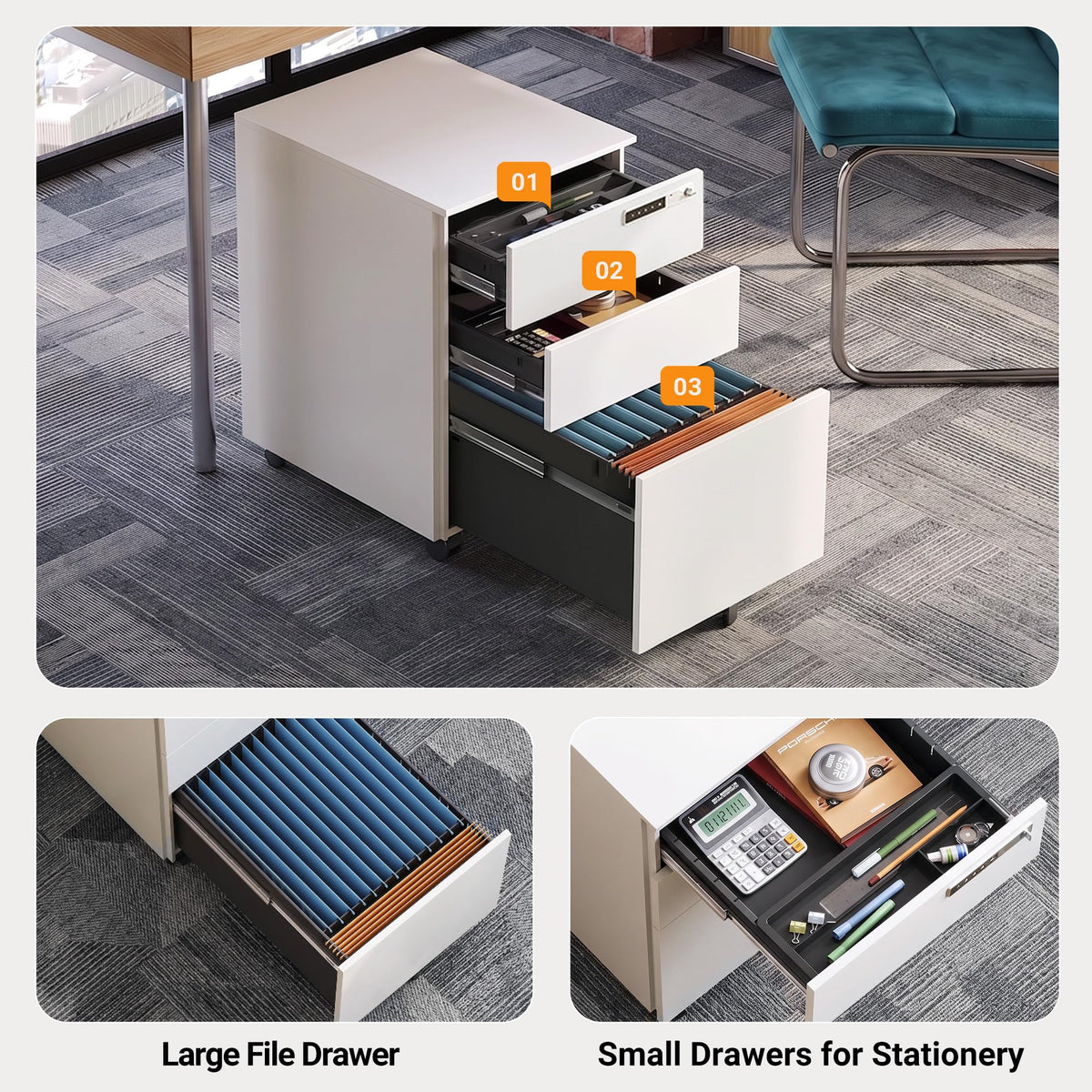 3 Drawer File Cabinet with Combination Lock E7790