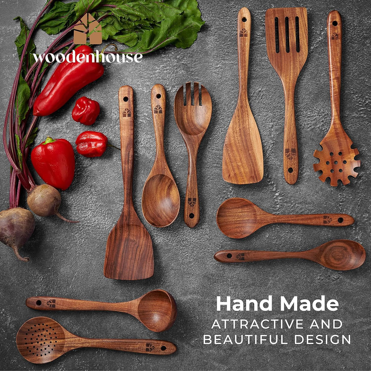 10 Pcs Non Toxic Teak Wooden Kitchen Utensils Set H9162