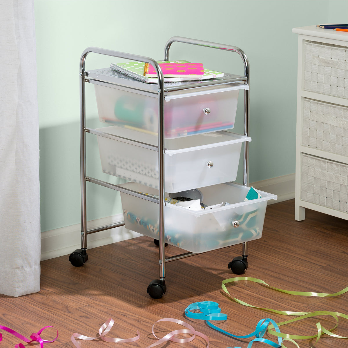 3 Drawer Plastic Storage Cart on Wheels S2591