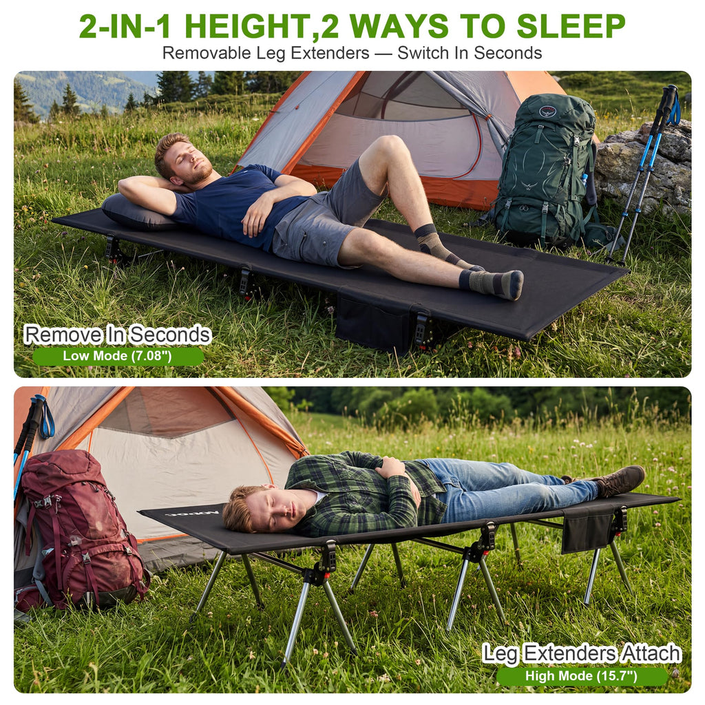 Height Adjustable Black Camping Cot K343