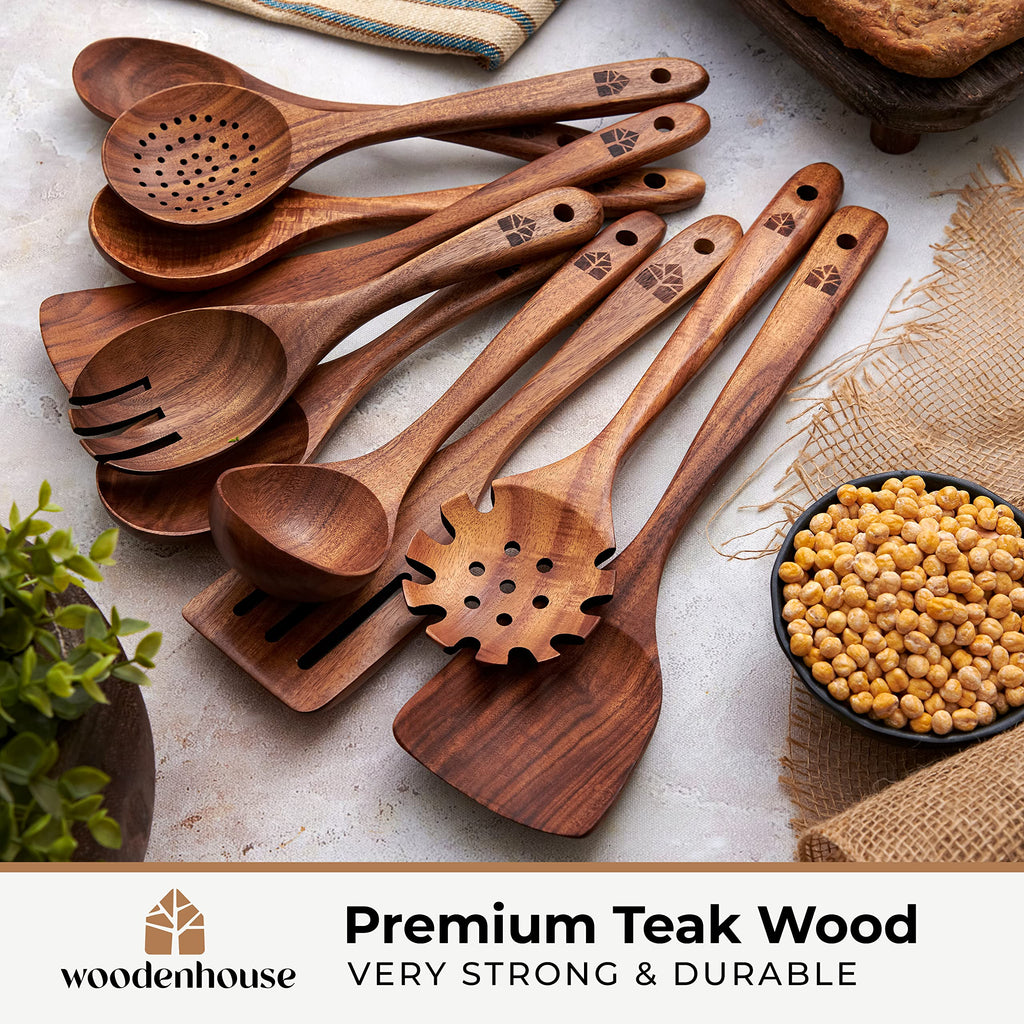 10 Pcs Non Toxic Teak Wooden Kitchen Utensils Set H9162
